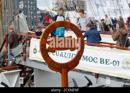 DUBLIN, IRLANDE - SEP 08 2019 : navire à voile mexicain ARM Cuauhtemoc à Dublin. Grand navire. Rivière Liffey. Banque D'Images