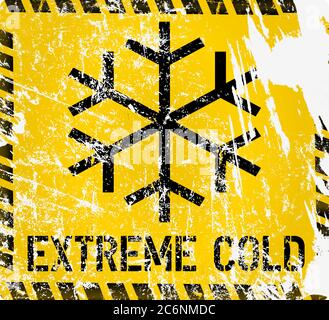 panneau d'avertissement de basse température, de froid extrême et de gel, illustration vectorielle de grunge, illustration fictive Illustration de Vecteur