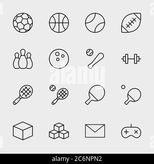 Balles de sport Icons, Hobbies, football Basketball Bowling tennis. Contour modifiable Illustration de Vecteur