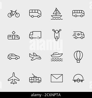 Icônes de lignes liées aux transports publics. Icon bus, vélo, piste. Contour modifiable Illustration de Vecteur