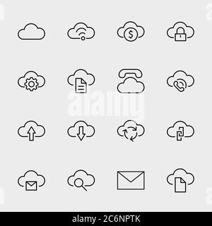 Icône ligne vectorielle du nuage. Symboles à télécharger, Télécharger, Lier. Contour modifiable Illustration de Vecteur