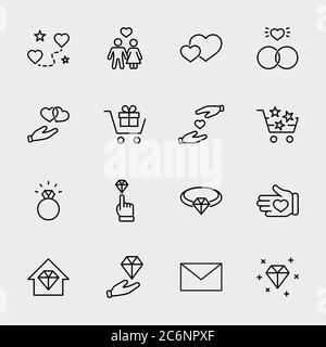 Icônes de la ligne de jour internationale des bijoutiers. J'adore les anneaux de mariage en famille. Contour modifiable Illustration de Vecteur