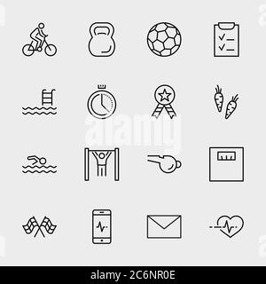 Fitness Line Icons icône Sport ballon de football Minuterie régime Plan Sport. Contour modifiable Illustration de Vecteur