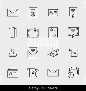 Icônes de ligne des documents juridiques. Icône Visa, Contrat, Déclaration. Contour modifiable Illustration de Vecteur