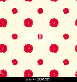 Motif fleuri sans couture avec fleurs roses rouges sur fond beige clair Banque D'Images