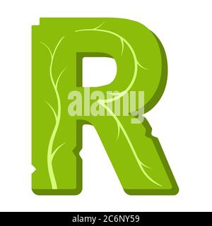 Lettre R, feuilles vertes alphabet vectoriel d'été. Le logo simple de la lettre R vert. Illustration isolée sur fond blanc. Illustration de Vecteur