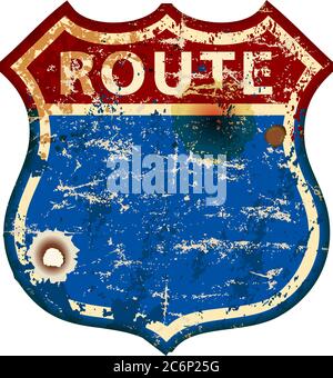 panneau de route de la route 66 vierge battue vintage, illustration vectorielle rétro grungy Illustration de Vecteur