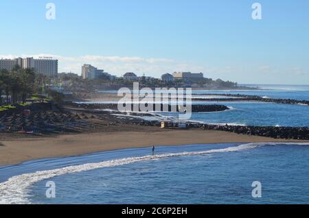 Matin d'hiver sur la plage, Playa de Troya, Costa Adeje, Tenerife Banque D'Images