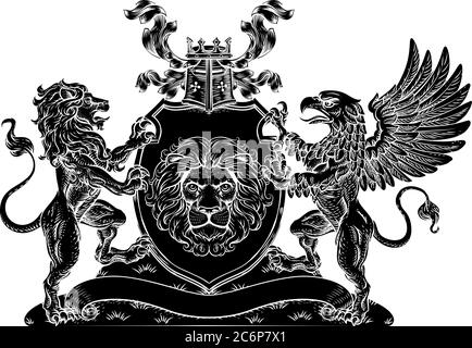 Armoiries Crest Griffin Lion Family Shield Seal Illustration de Vecteur