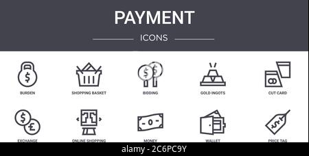 jeu d'icônes de ligne de concept de paiement. contient des icônes utilisables pour le web, le logo, l'interface utilisateur/ux, comme le panier d'achat, les lingots d'or, l'échange, l'argent, le portefeuille, l'étiquette de prix, c Illustration de Vecteur