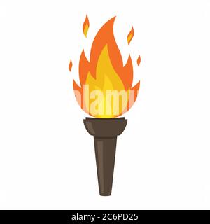 Torche isolée sur fond blanc. Incendie. Symbole des Jeux Olympiques. Figurine à flamboyant. Illustration de Vecteur