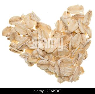 Flocons d'avoine en forme de coeur sur fond blanc Banque D'Images
