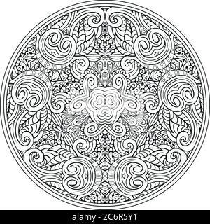 Vecteur floral ethnique contour main dessiné mandala Illustration de Vecteur
