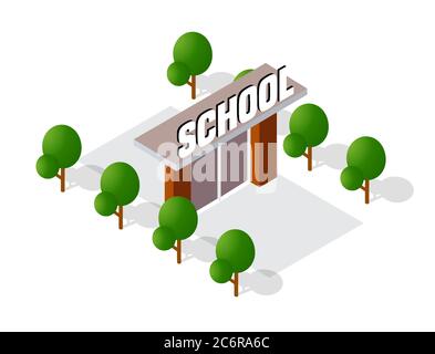 École étude isométrique bâtiment éducation Illustration de Vecteur