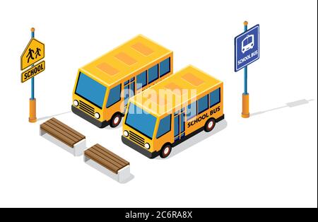 Bus scolaire sur le parking de la rue Illustration de Vecteur
