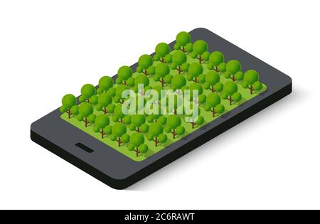 Carte 3D de la ville isométrique téléphone mobile dans la rue. Illustration de Vecteur