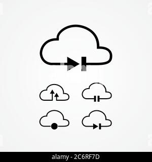 illustration du vecteur de stockage de données musicales dans le cloud. bouton musique sur l'illustration du cloud, comme lecture, arrêt, pause, avance, retour et enregistrement Illustration de Vecteur
