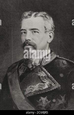 Arsenio Martínez Campos (1831-1900). Militar y político español. Figura importante en el levantamiento de Sagunto (1874) tras el que se restableció la dinastía borbónica con Alfonso XII Grabado. La Ilustración Española y Americana,1878. Banque D'Images