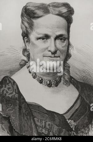 María Cristina de Borbón-dos Sicilias (1806-1878). Reina de España. Cuarta esposa del rey Fernando VII Regente de España entre 1833 y 1840, durante la minoría de edad de Isabel II Dibujo por Badillo. Grabado por Carretero. Détacher. La Ilustración Española y Americana,1878. Banque D'Images
