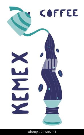 Préparation professionnelle de barista pour le versement des meilleurs grains de café Arabica. Préparation alternative du café. Égouttement du café. Kemex Illustration de Vecteur