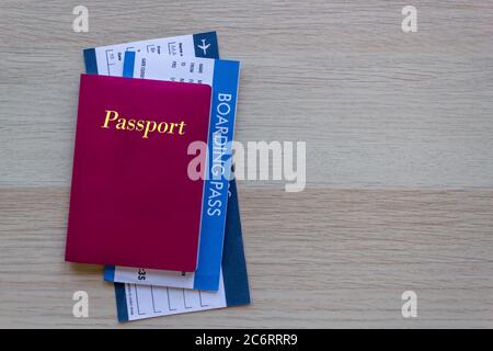 Concept de voyage avec passeport et billet d'avion Banque D'Images