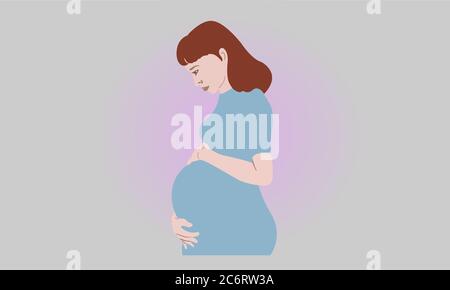 Illustration du vecteur pour fille enceinte. Prendre le ventre, attendre pour admirer le bébé. Banque D'Images