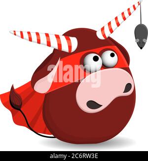 Année de la place de la carte postale de taureau. Noël drôle caractère boeuf. 2021, illustration vectorielle. Illustration de Vecteur