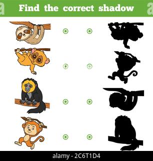 Trouvez l'ombre correcte, jeu d'éducation pour les enfants. Ensemble vectoriel d'animaux Illustration de Vecteur