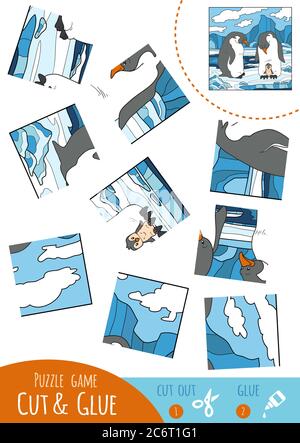 Jeu de puzzle éducatif pour les enfants, Penguin. Utilisez des ciseaux et de la colle pour créer l'image. Illustration de Vecteur