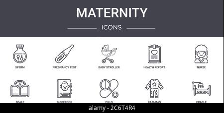 ensemble d'icônes de la ligne de concept de maternité. contient des icônes utilisables pour le web, le logo, l'interface utilisateur/ux, comme le test de grossesse, le rapport de santé, la balance, les pilules, le pyjama, le berceau, nur Illustration de Vecteur