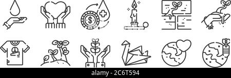 12 ensemble d'icônes d'espoir linéaire. icônes de contour mince comme le monde entier, origami, plante, espoir, échange, amour pour le web, mobile Illustration de Vecteur