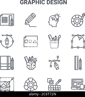 ensemble de 16 icônes de lignes vectorielles de conception graphique. icônes à trait fin 64x64 telles que dessin, outil de plume, point d'ancrage, , roue chromatique, travail, swa de peinture Illustration de Vecteur