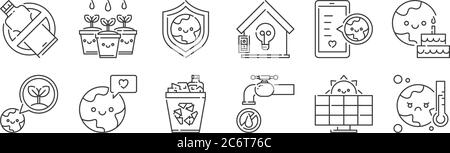 12 ensembles d'icônes linéaires de jour de la terre mère. icônes de contour mince telles que jour de la terre, économiser l'eau, jour de la terre, jour de la terre, plante pour le web, mobile Illustration de Vecteur