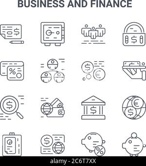 ensemble de 16 icônes de ligne vectorielle de concept d'entreprise et de finance. icônes de tracé fin 64x64 telles que coffre-fort, taxes, paiement en espèces, banque, flux d'argent, banque de porc, Illustration de Vecteur
