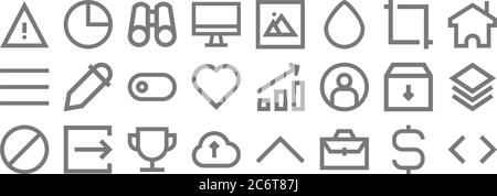 icônes de ligne de l'interface utilisateur. set linéaire. ensemble de lignes vectorielles de qualité telles que code, porte-documents, téléchargement, bloc, archive, basculer, accueil, image, graphique à secteurs Illustration de Vecteur