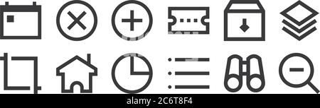 12 ensemble d'icônes d'interface utilisateur linéaires. icônes de contour mince telles que zoom arrière, liste, accueil, archive, ajouter, annuler pour le web, mobile Illustration de Vecteur