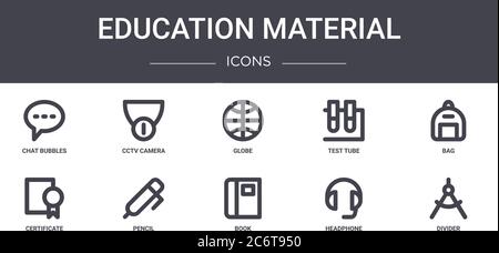 jeu d'icônes de ligne de concept de matériel éducatif. contient des icônes utilisables pour le web, le logo, l'interface utilisateur/ux, comme une caméra de vidéosurveillance, un tube à essai, un certificat, un livre, un casque, un di Illustration de Vecteur