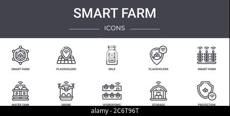 ensemble d'icônes de la ligne de concept smart farm. contient des icônes utilisables pour le web, le logo, l'interface utilisateur/ux, telles que l'espace réservé, l'espace réservé, le réservoir d'eau, l'hydroponique, le stockage, la prote Illustration de Vecteur