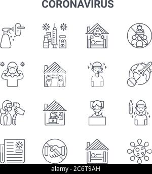 ensemble de 16 icônes de lignes vectorielles de concept de coronavirus. icônes de course mince 64x64 telles que médecine, immunité, voyage, masque, poignée de main, coronavirus, rester à la maison, Illustration de Vecteur