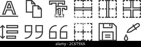 12 ensemble d'icônes d'éditeur de texte linéaire. icônes de contour mince telles que compte-gouttes, bordure, citation, bordure, lettre majuscule, copie pour le web, mobile Illustration de Vecteur