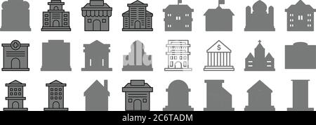 icônes de ligne de construction. ensemble linéaire. ensemble de ligne de vecteur de qualité comme gratte-ciel, appartement, magasin, appartement, église, gouvernement, collège, école, hôtel Illustration de Vecteur