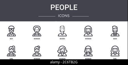 people concept ligne icônes ensemble. contient des icônes utilisables pour le web, le logo, ui/ux tels que femme, femme, fille, femme, fille, homme, barbe Illustration de Vecteur