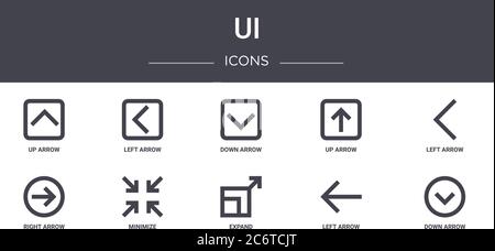 jeu d'icônes de ligne de concept d'interface utilisateur. contient des icônes utilisables pour le web, le logo, l'interface utilisateur/ux telles que la flèche gauche, la flèche haut, la flèche droite, développer, la gauche bas gauche bas Illustration de Vecteur