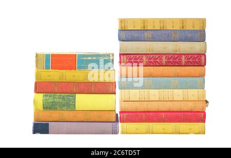 Piles de livres isolées sur fond blanc. Lecture, éducation à domicile, e- learning, scolarisation à domicile, concept de bureau à domicile. Virus Corona, covid-19 lockdo Banque D'Images