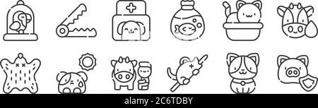 12 ensemble d'icônes linéaires de bien-être animal. icônes de contour mince telles que les droits des animaux, rat, chien, sandbox, vétérinaire, piège à ours pour le web, mobile Illustration de Vecteur