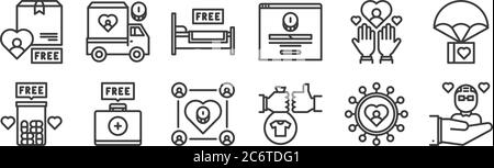 12 ensembles d'icônes de charité linéaires. icônes de contour mince comme la charité, la charité, la médecine, la charité, pour le web, mobile Illustration de Vecteur