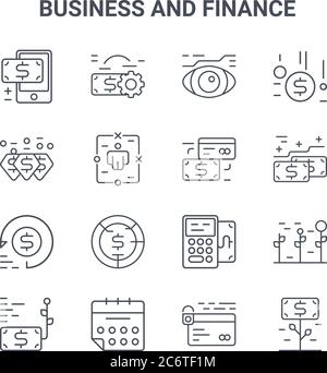 ensemble de 16 icônes de ligne vectorielle de concept d'entreprise et de finance. icônes 64x64 à traits fins telles que making, assurance, stock, calculatrice, calendrier, croissance de l'argent Illustration de Vecteur