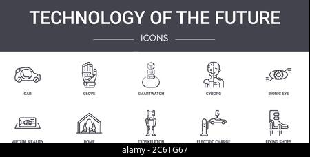 ensemble d'icônes de la ligne de concept de la technologie du futur. contient des icônes utilisables pour le web, le logo, l'interface utilisateur/ux comme glove, cyborg, la réalité virtuelle, exosquelette, elect Illustration de Vecteur