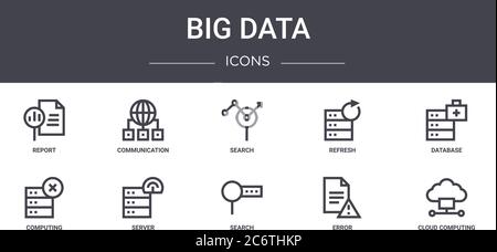 ensemble d'icônes de ligne de concept big data. contient des icônes utilisables pour le web, le logo, l'interface utilisateur/ux, telles que la communication, l'actualisation, l'informatique, la recherche, l'erreur, le cloud computing, Illustration de Vecteur