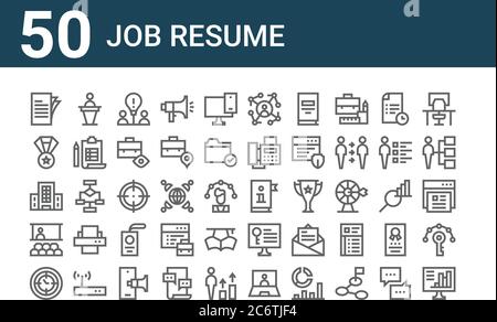 ensemble de 50 icônes de reprise de travail. contour des icônes de ligne mince telles que l'ordinateur, la gestion du temps, le séminaire, la société, la médaille, la parole, le manuel Illustration de Vecteur